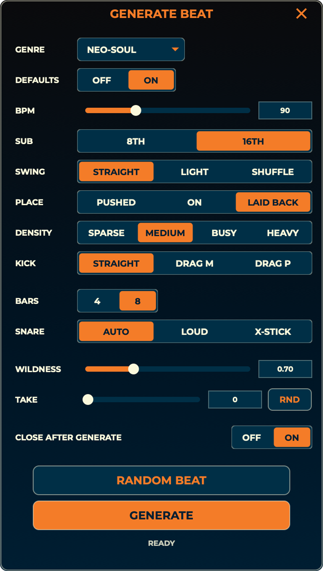 The beat generator panel