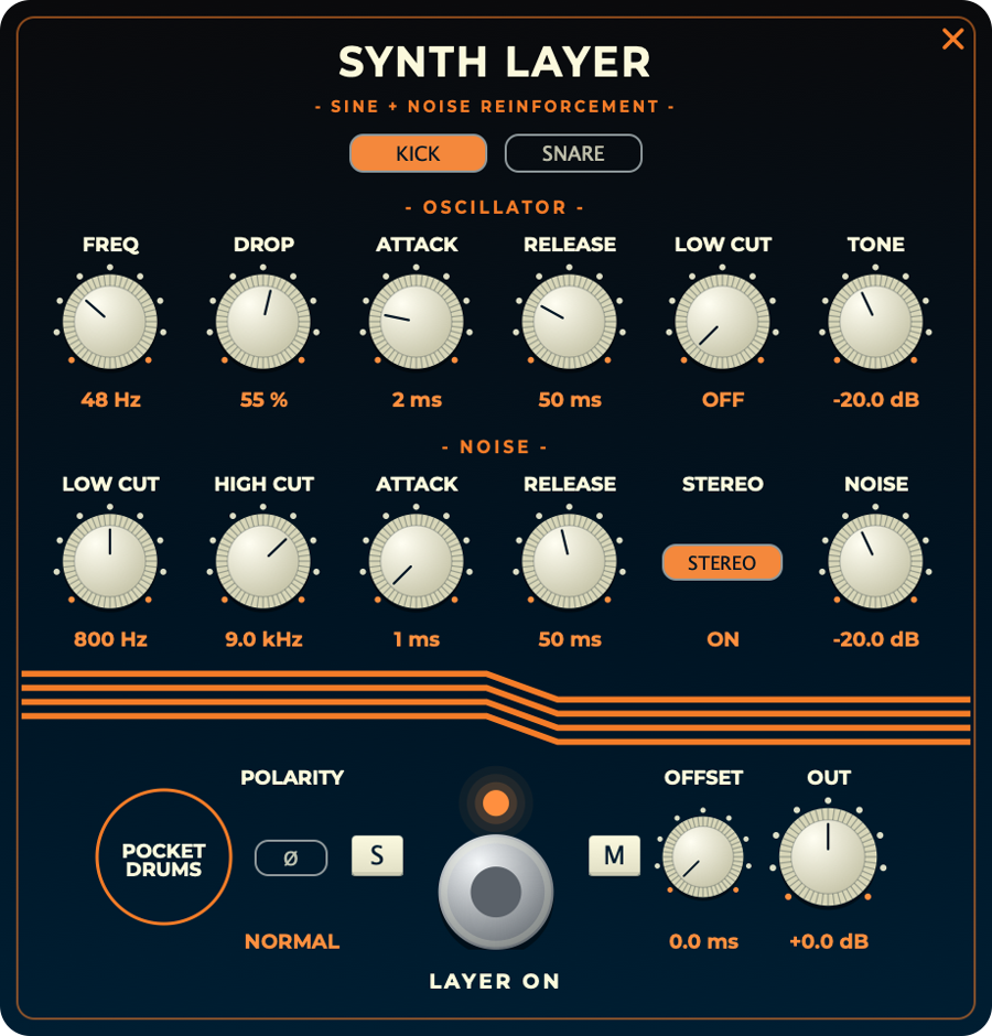 The Synth Layer pedal, KICK page
